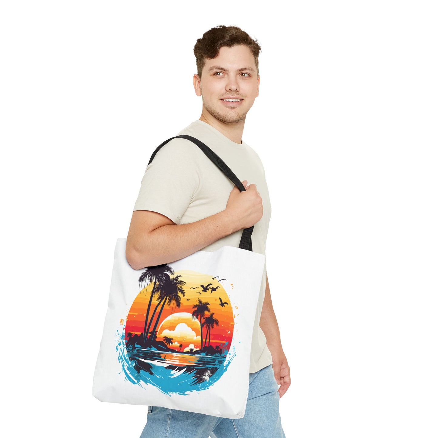 Tropical Sunset Turtle Tote Bag – Eco-Friendly Beach Bag, Stylish Summer Carryall, Perfect Gift for Ocean & Sea Lovers