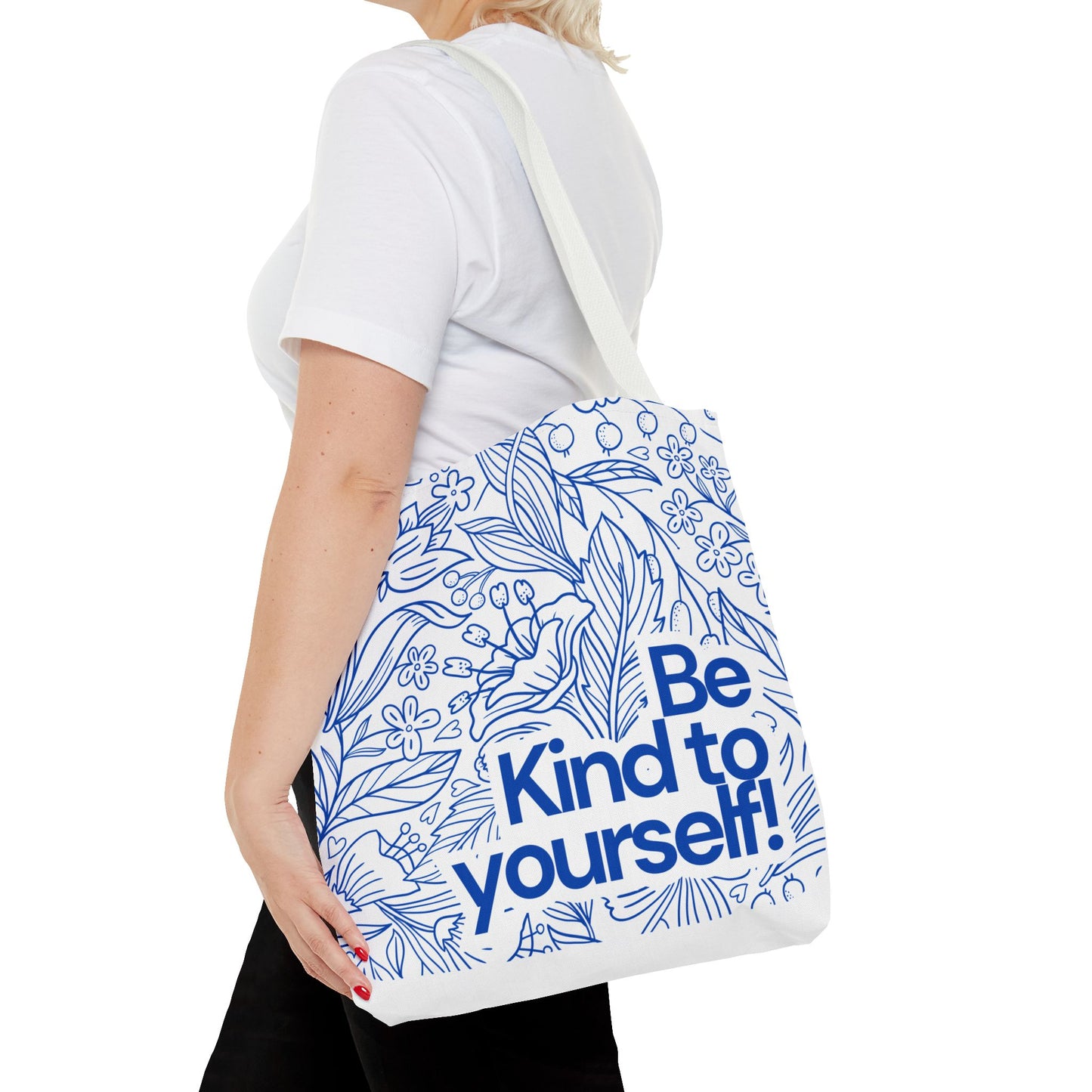 Inspirational Tote Bag – “Be Kind to Yourself” Floral Eco Bag