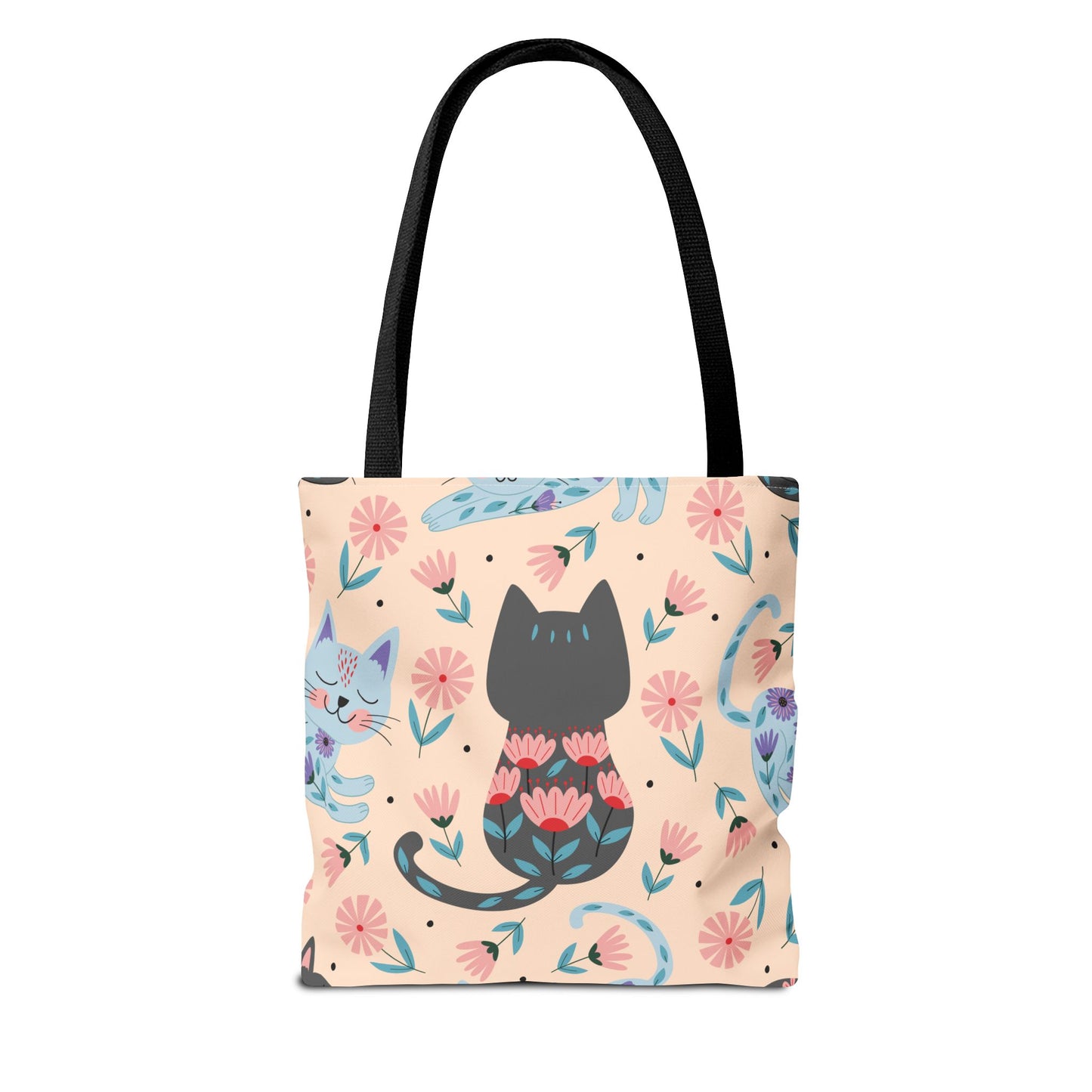 Cat-Themed Tote Bag – Cute Floral Cat Bag, Kawaii Gift for Cat Lovers, Eco-Friendly Canvas Shopping Bag