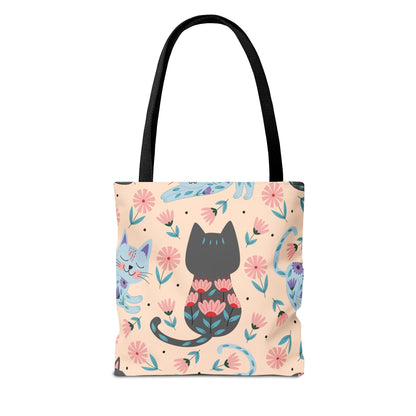 Cat-Themed Tote Bag – Cute Floral Cat Bag, Kawaii Gift for Cat Lovers, Eco-Friendly Canvas Shopping Bag