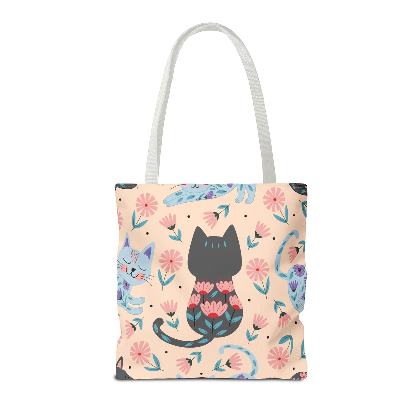 Cat-Themed Tote Bag – Cute Floral Cat Bag, Kawaii Gift for Cat Lovers, Eco-Friendly Canvas Shopping Bag