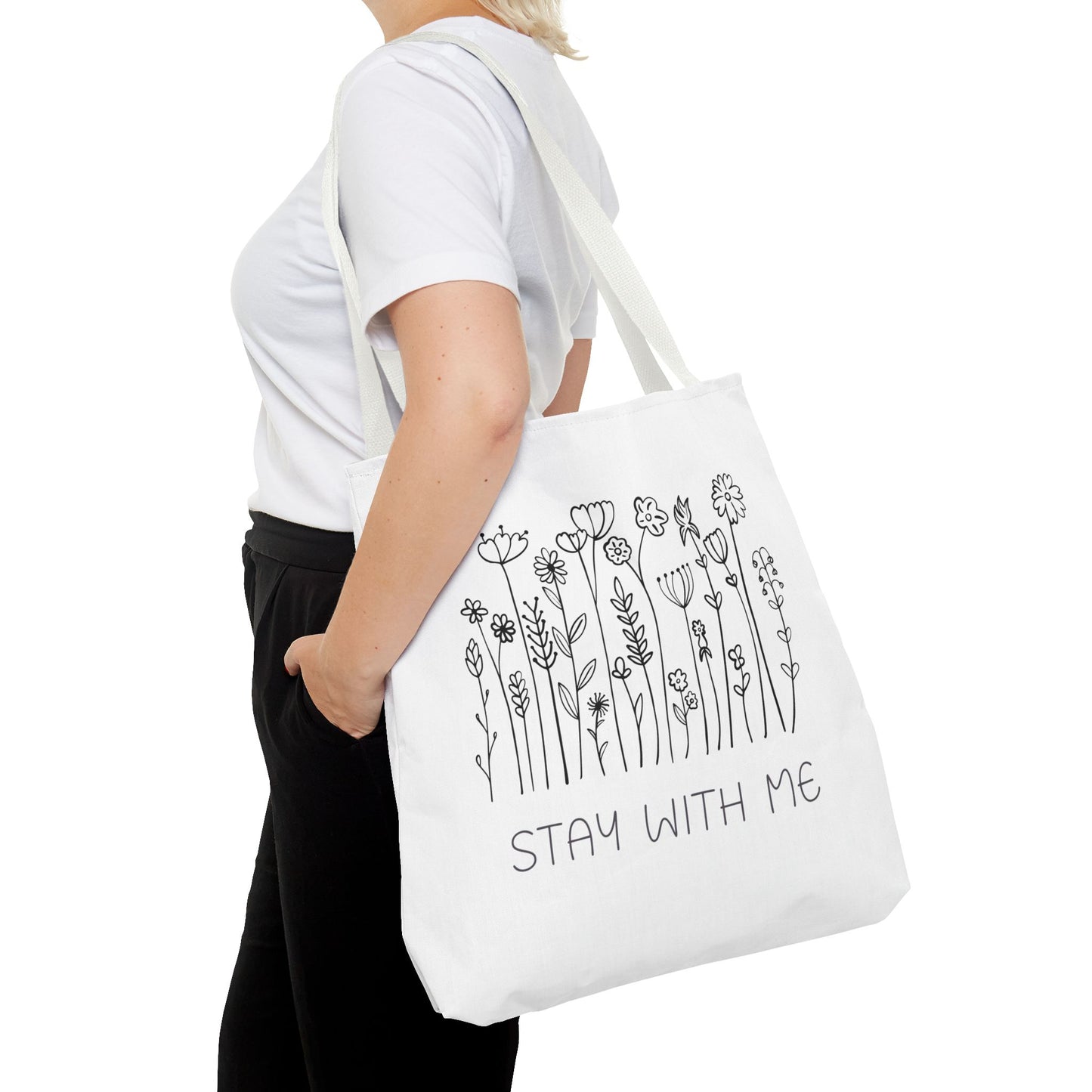 Floral Tote Bag - "Stay With Me" Design, Eco-Friendly Reusable Handbag, Everyday Carryall, Gift for Her