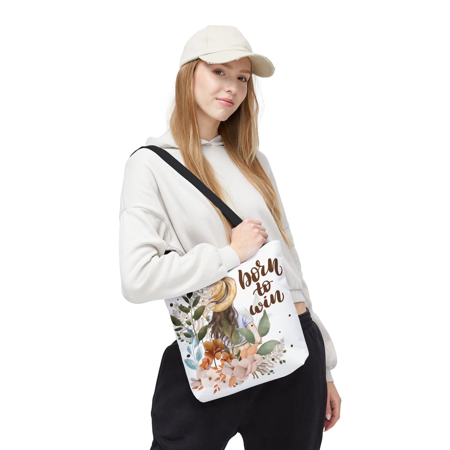 Floral Motivational Tote Bag – Born to Win, Eco-Friendly Gift