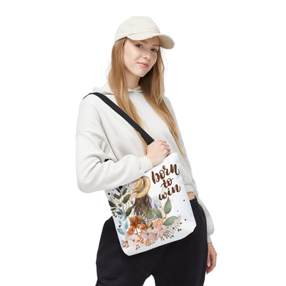 Floral Motivational Tote Bag – Born to Win, Eco-Friendly Gift