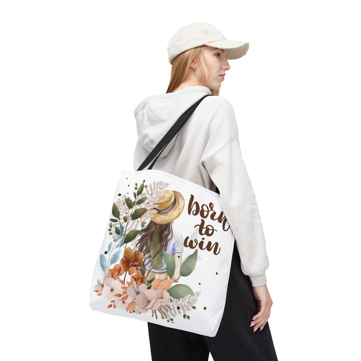 Floral Motivational Tote Bag – Born to Win, Eco-Friendly Gift