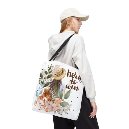 Floral Motivational Tote Bag – Born to Win, Eco-Friendly Gift
