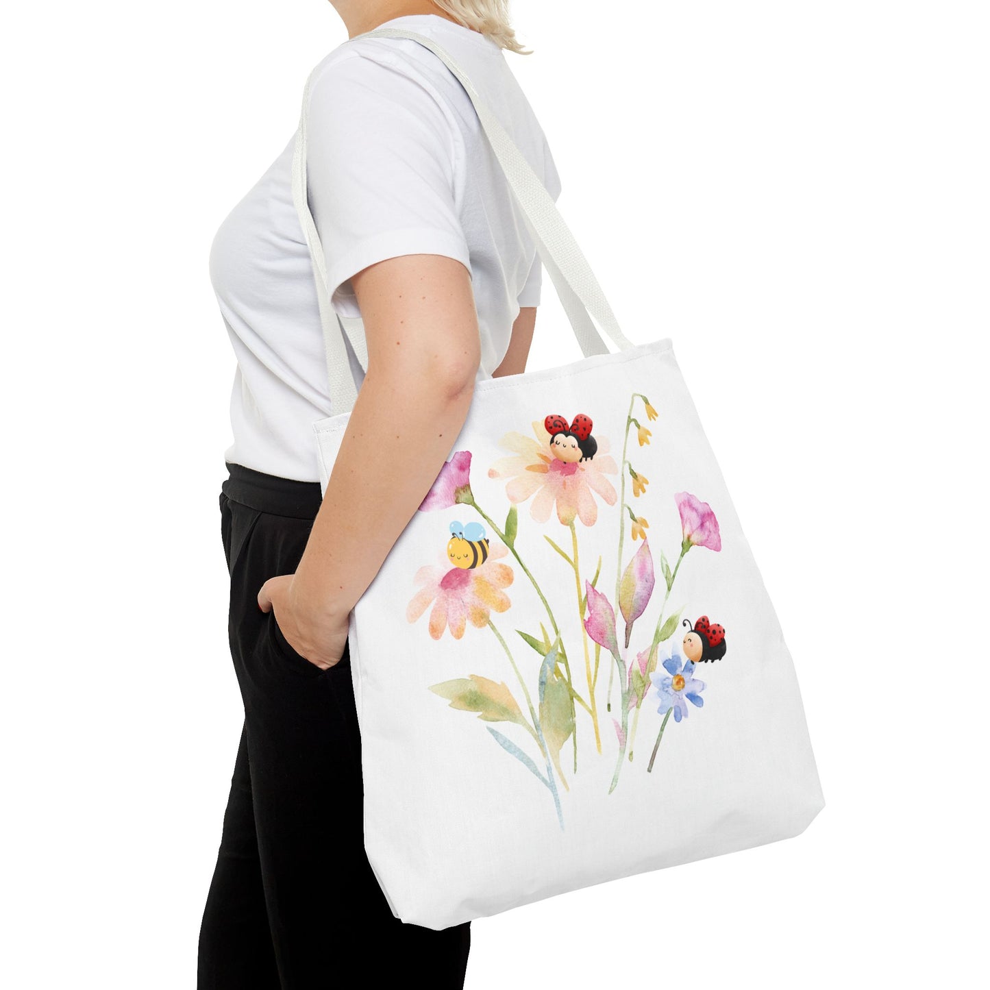 Floral Tote Bag with Bees – Eco-Friendly Reusable Grocery Gift