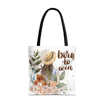 Floral Motivational Tote Bag – Born to Win, Eco-Friendly Gift