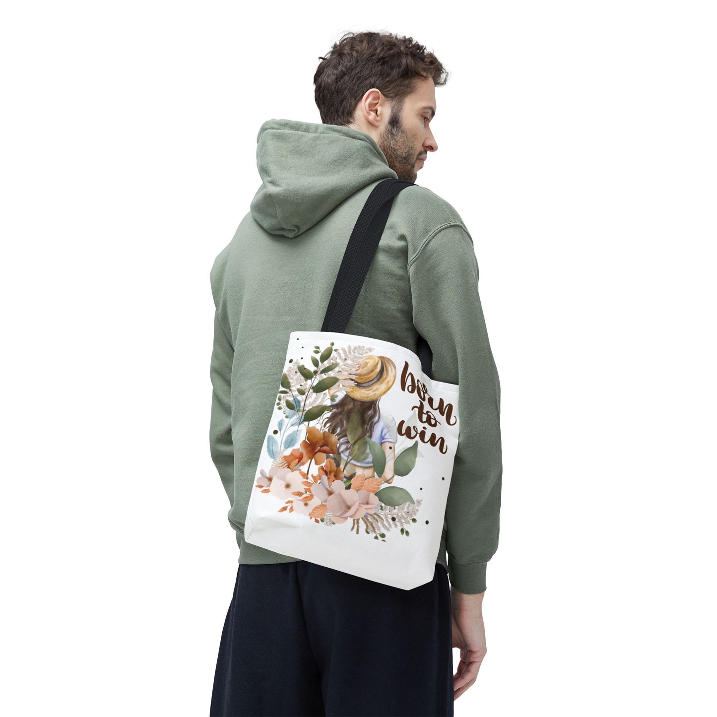 Floral Motivational Tote Bag – Born to Win, Eco-Friendly Gift