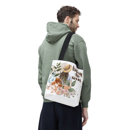 Floral Motivational Tote Bag – Born to Win, Eco-Friendly Gift