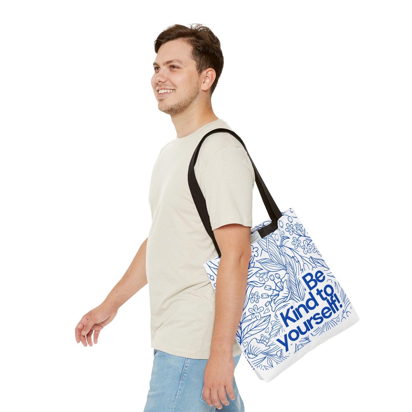 Inspirational Tote Bag – “Be Kind to Yourself” Floral Eco Bag