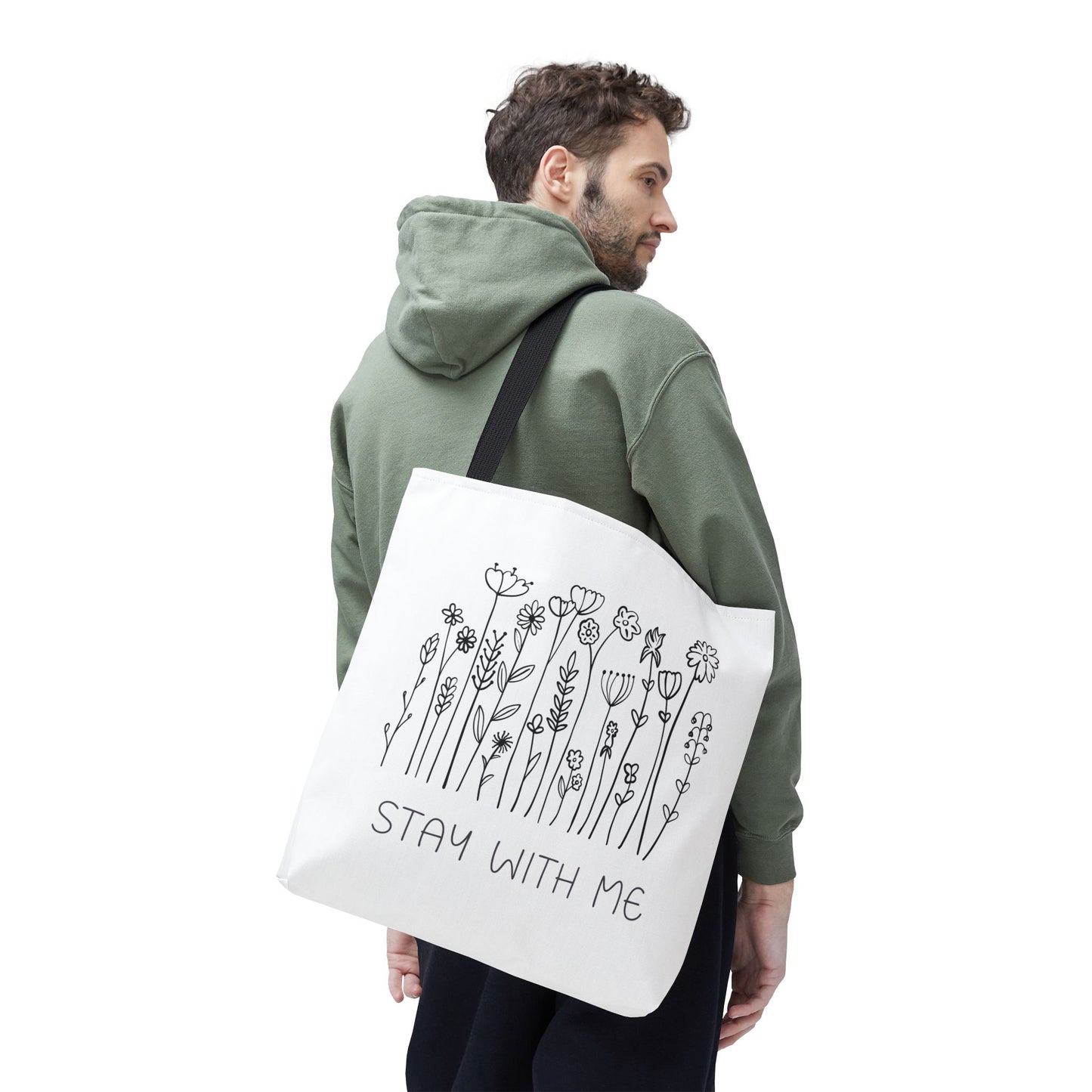 Floral Tote Bag - "Stay With Me" Design, Eco-Friendly Reusable Handbag, Everyday Carryall, Gift for Her