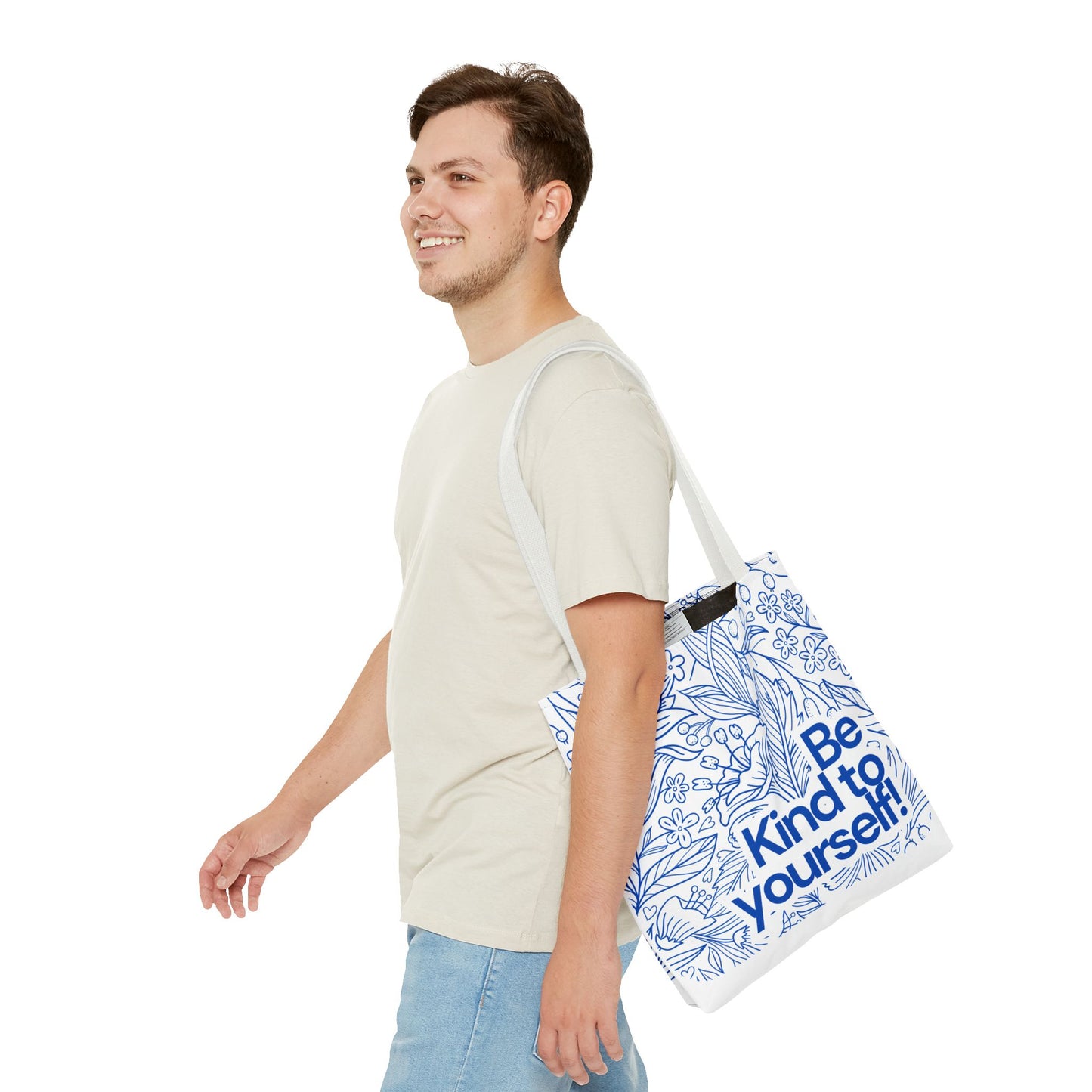 Inspirational Tote Bag – “Be Kind to Yourself” Floral Eco Bag