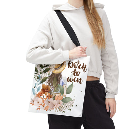 Floral Motivational Tote Bag – Born to Win, Eco-Friendly Gift