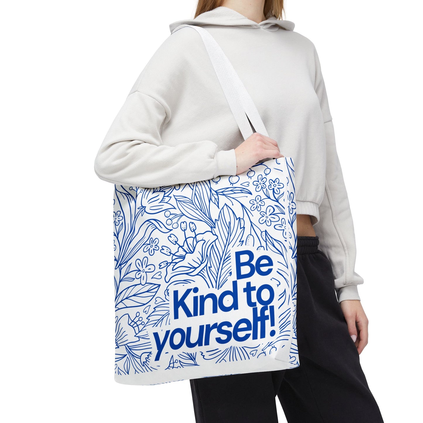 Inspirational Tote Bag – “Be Kind to Yourself” Floral Eco Bag