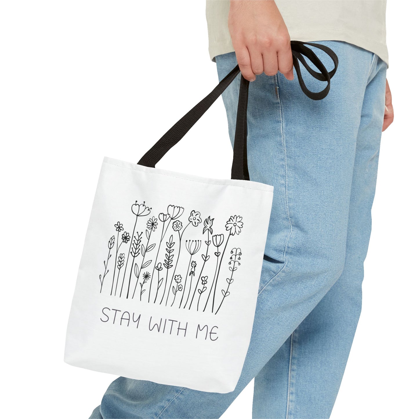Floral Tote Bag - "Stay With Me" Design, Eco-Friendly Reusable Handbag, Everyday Carryall, Gift for Her