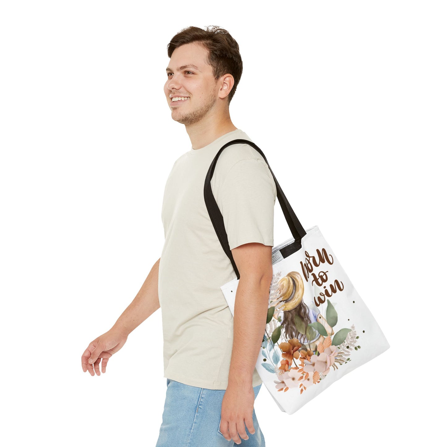 Floral Motivational Tote Bag – Born to Win, Eco-Friendly Gift