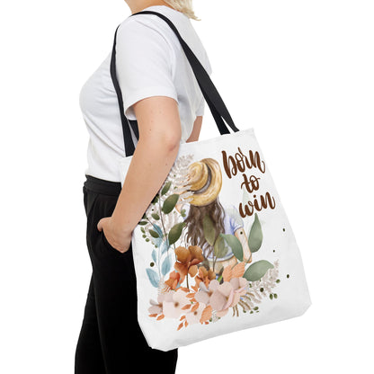 Floral Motivational Tote Bag – Born to Win, Eco-Friendly Gift
