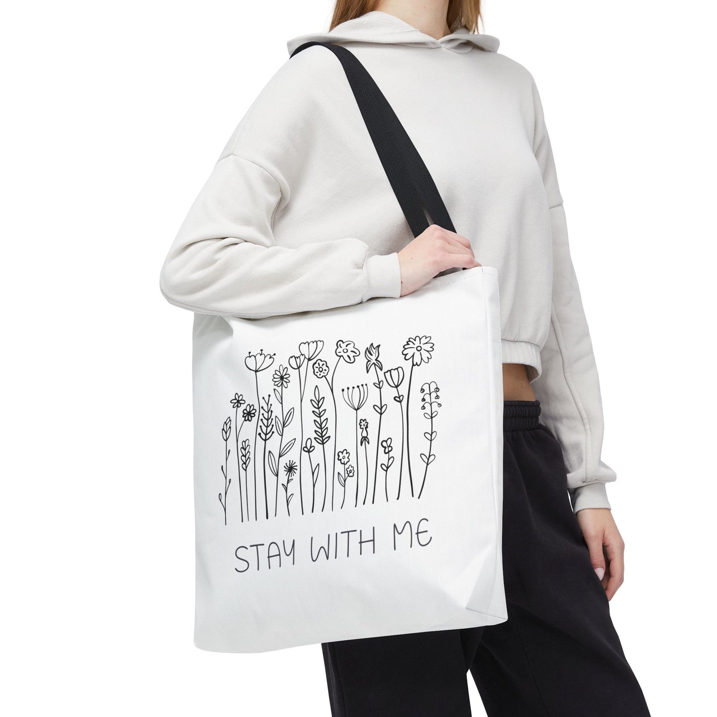 Floral Tote Bag - "Stay With Me" Design, Eco-Friendly Reusable Handbag, Everyday Carryall, Gift for Her