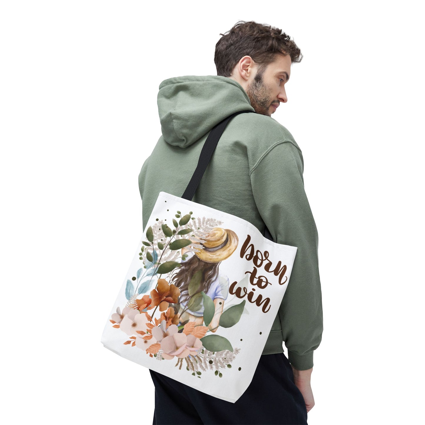 Floral Motivational Tote Bag – Born to Win, Eco-Friendly Gift