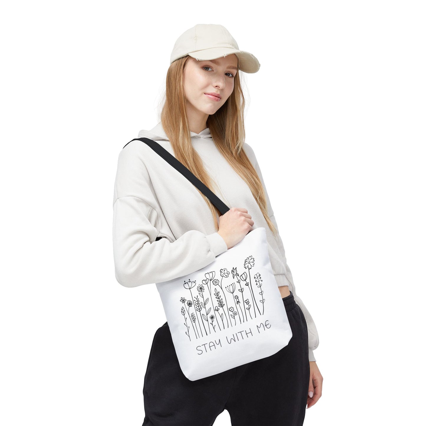 Floral Tote Bag - "Stay With Me" Design, Eco-Friendly Reusable Handbag, Everyday Carryall, Gift for Her