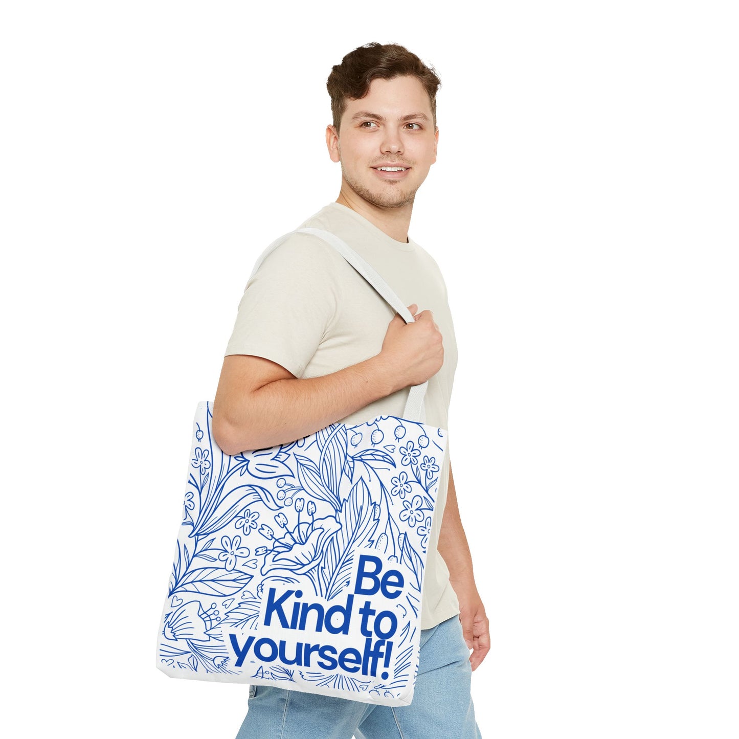 Inspirational Tote Bag – “Be Kind to Yourself” Floral Eco Bag