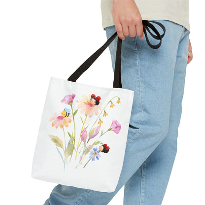 Floral Tote Bag with Bees – Eco-Friendly Reusable Grocery Gift