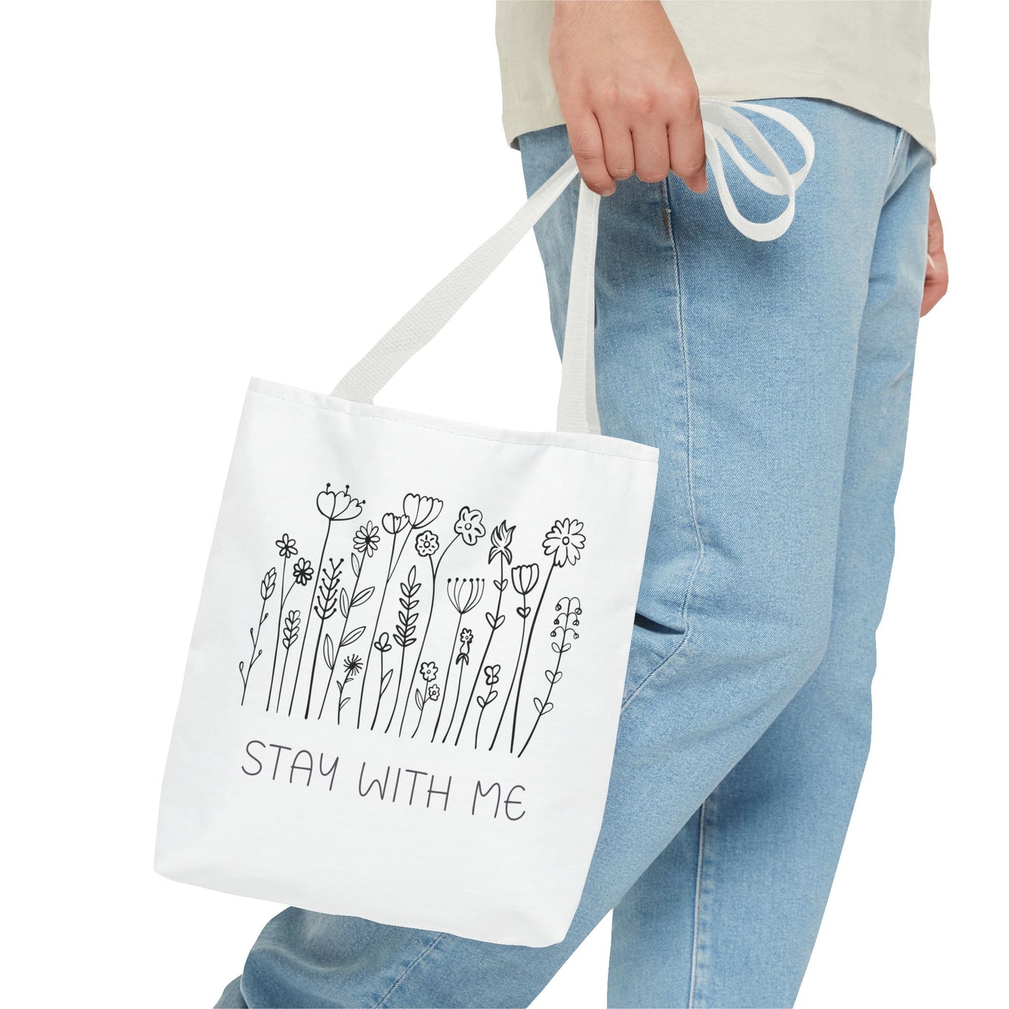 Floral Tote Bag - "Stay With Me" Design, Eco-Friendly Reusable Handbag, Everyday Carryall, Gift for Her