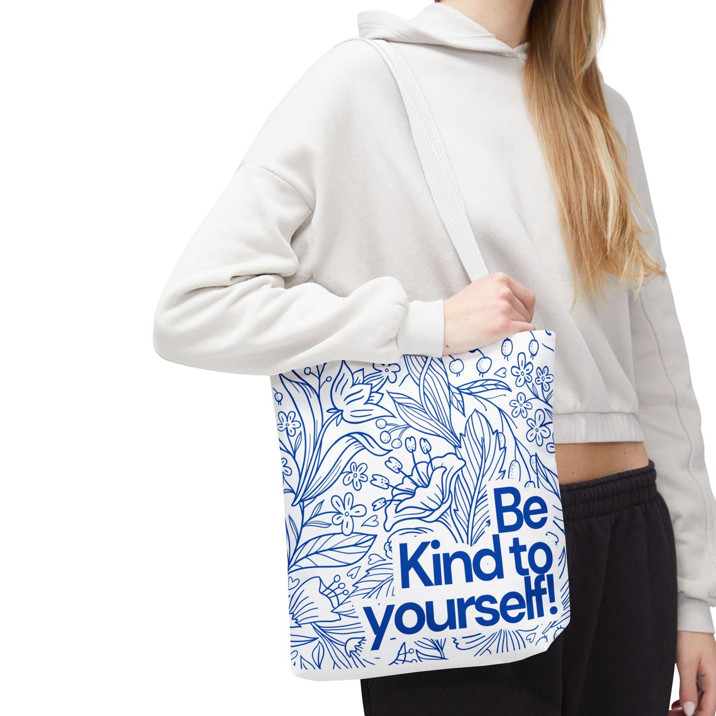 Inspirational Tote Bag – “Be Kind to Yourself” Floral Eco Bag