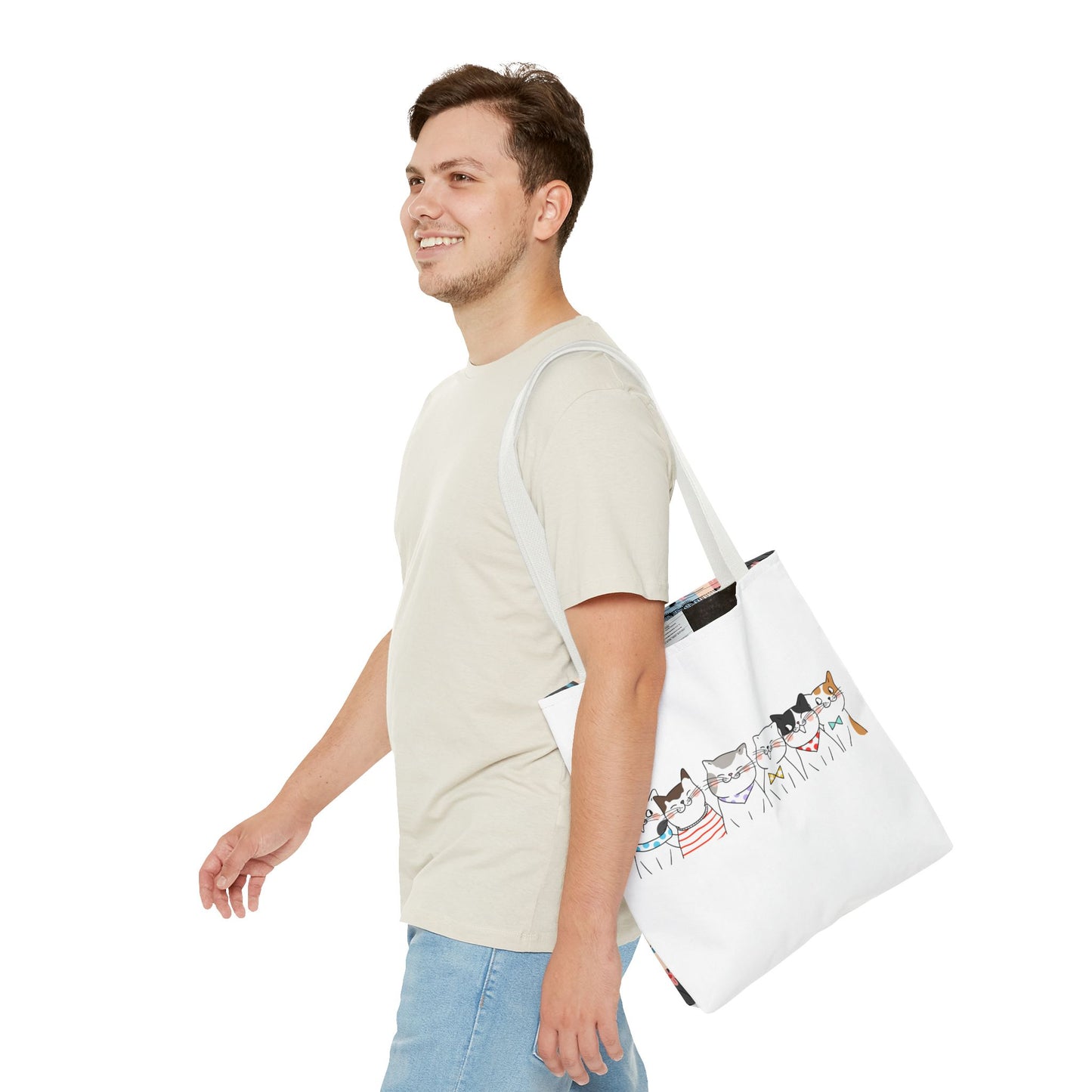 Cat-Themed Tote Bag – Cute Floral Cat Bag, Kawaii Gift for Cat Lovers, Eco-Friendly Canvas Shopping Bag
