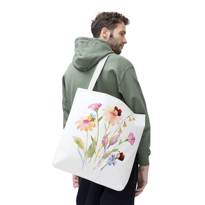 Floral Tote Bag with Bees – Eco-Friendly Reusable Grocery Gift