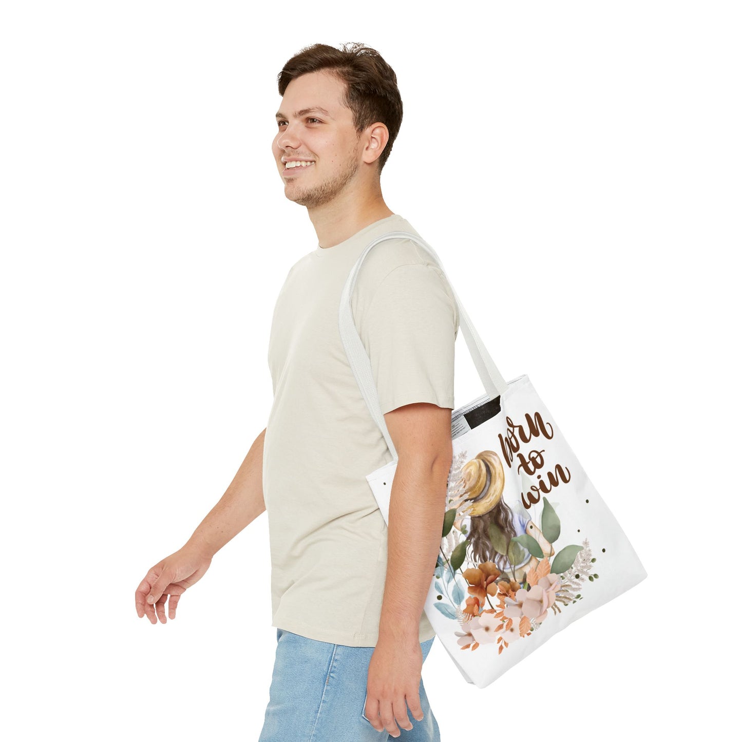 Floral Motivational Tote Bag – Born to Win, Eco-Friendly Gift