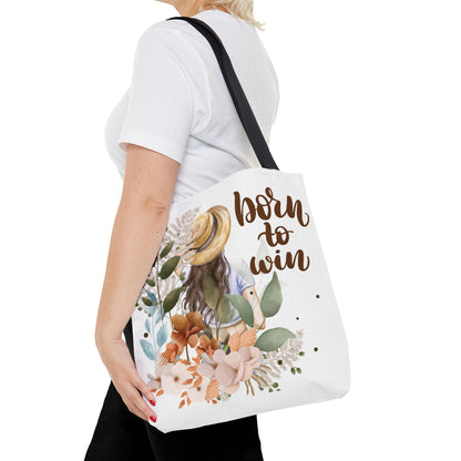 Floral Motivational Tote Bag – Born to Win, Eco-Friendly Gift