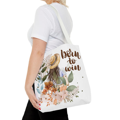 Floral Motivational Tote Bag – Born to Win, Eco-Friendly Gift