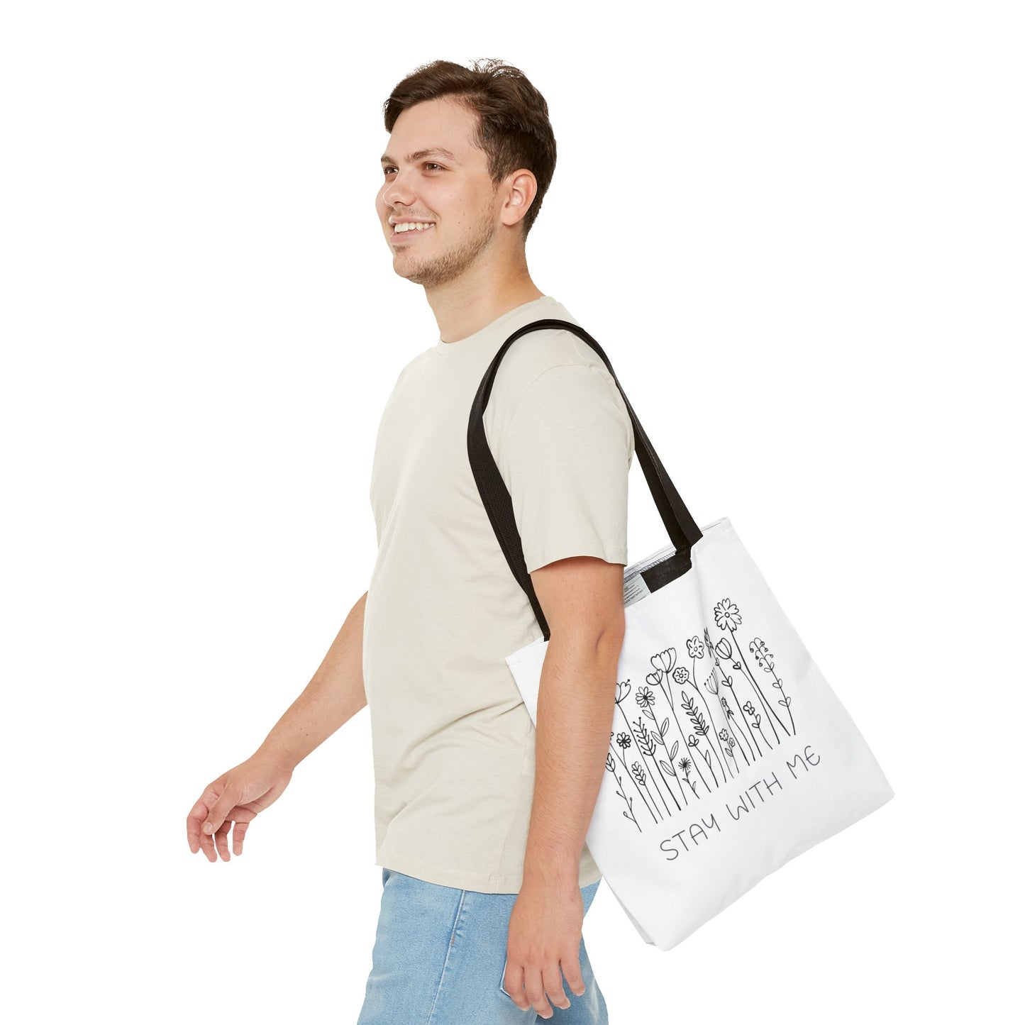 Floral Tote Bag - "Stay With Me" Design, Eco-Friendly Reusable Handbag, Everyday Carryall, Gift for Her