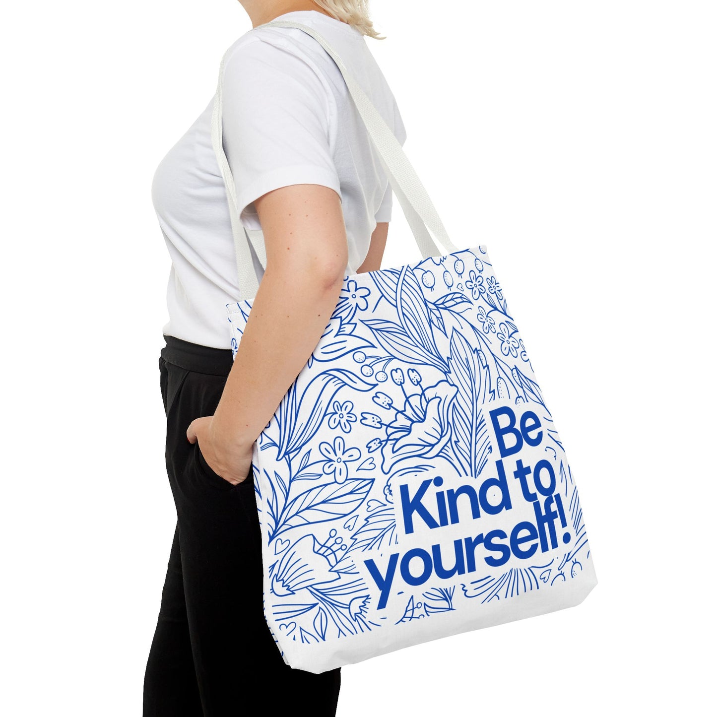 Inspirational Tote Bag – “Be Kind to Yourself” Floral Eco Bag