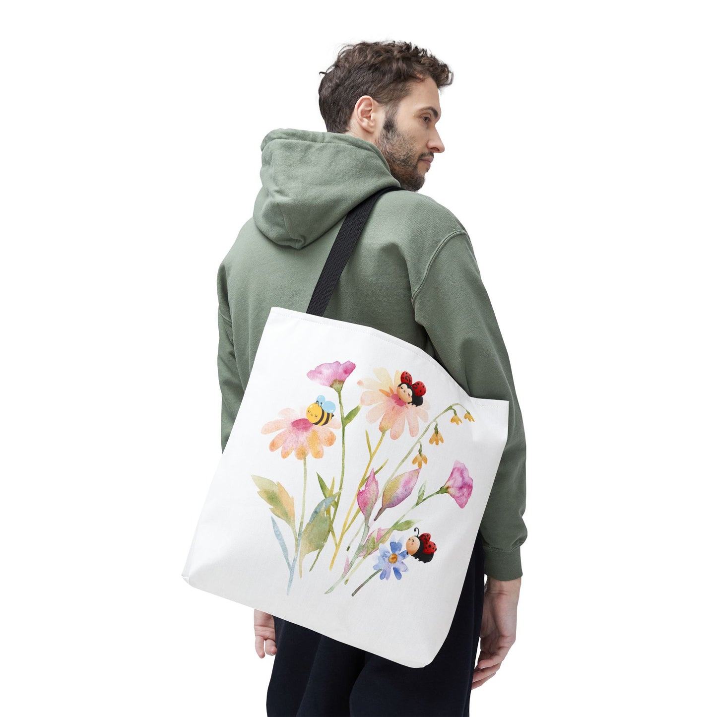 Floral Tote Bag with Bees – Eco-Friendly Reusable Grocery Gift
