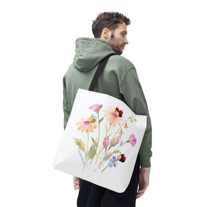 Floral Tote Bag with Bees – Eco-Friendly Reusable Grocery Gift