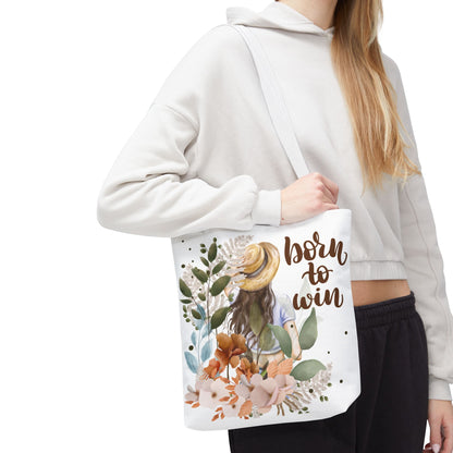 Floral Motivational Tote Bag – Born to Win, Eco-Friendly Gift
