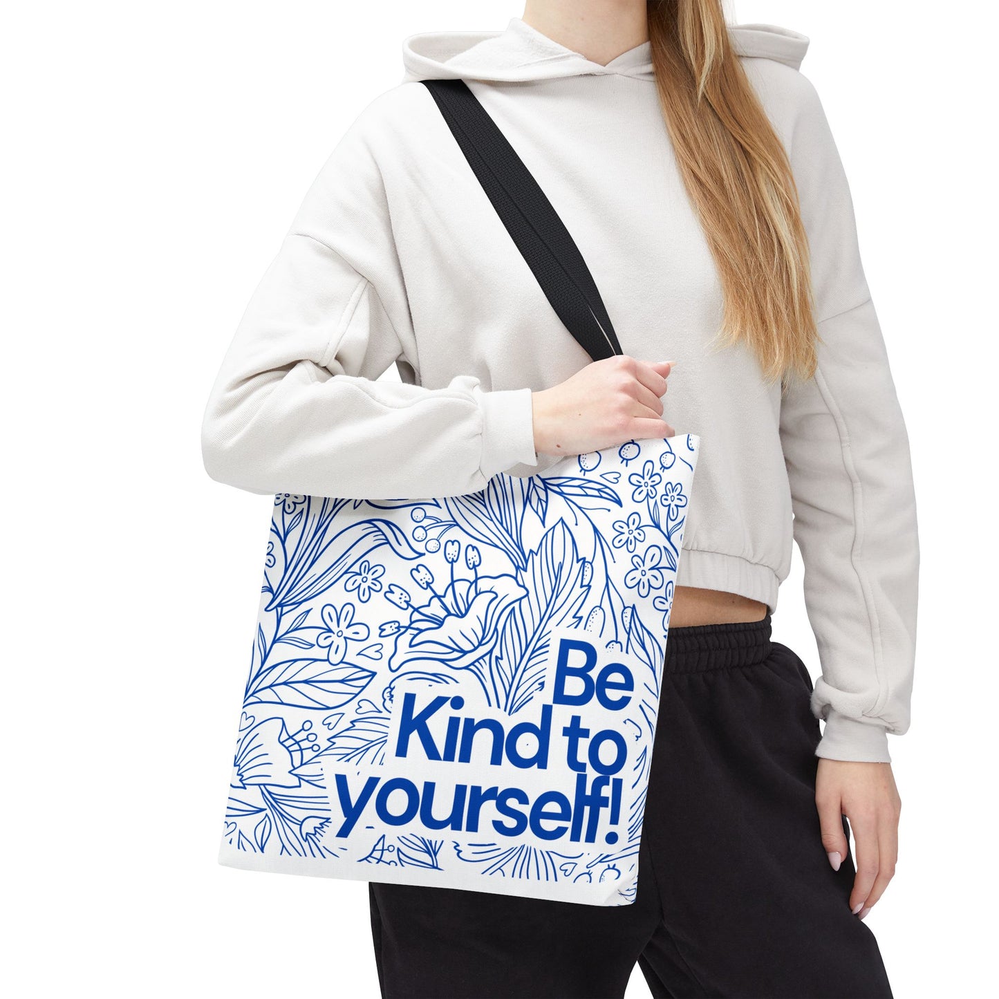 Inspirational Tote Bag – “Be Kind to Yourself” Floral Eco Bag