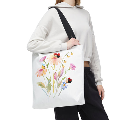 Floral Tote Bag with Bees – Eco-Friendly Reusable Grocery Gift