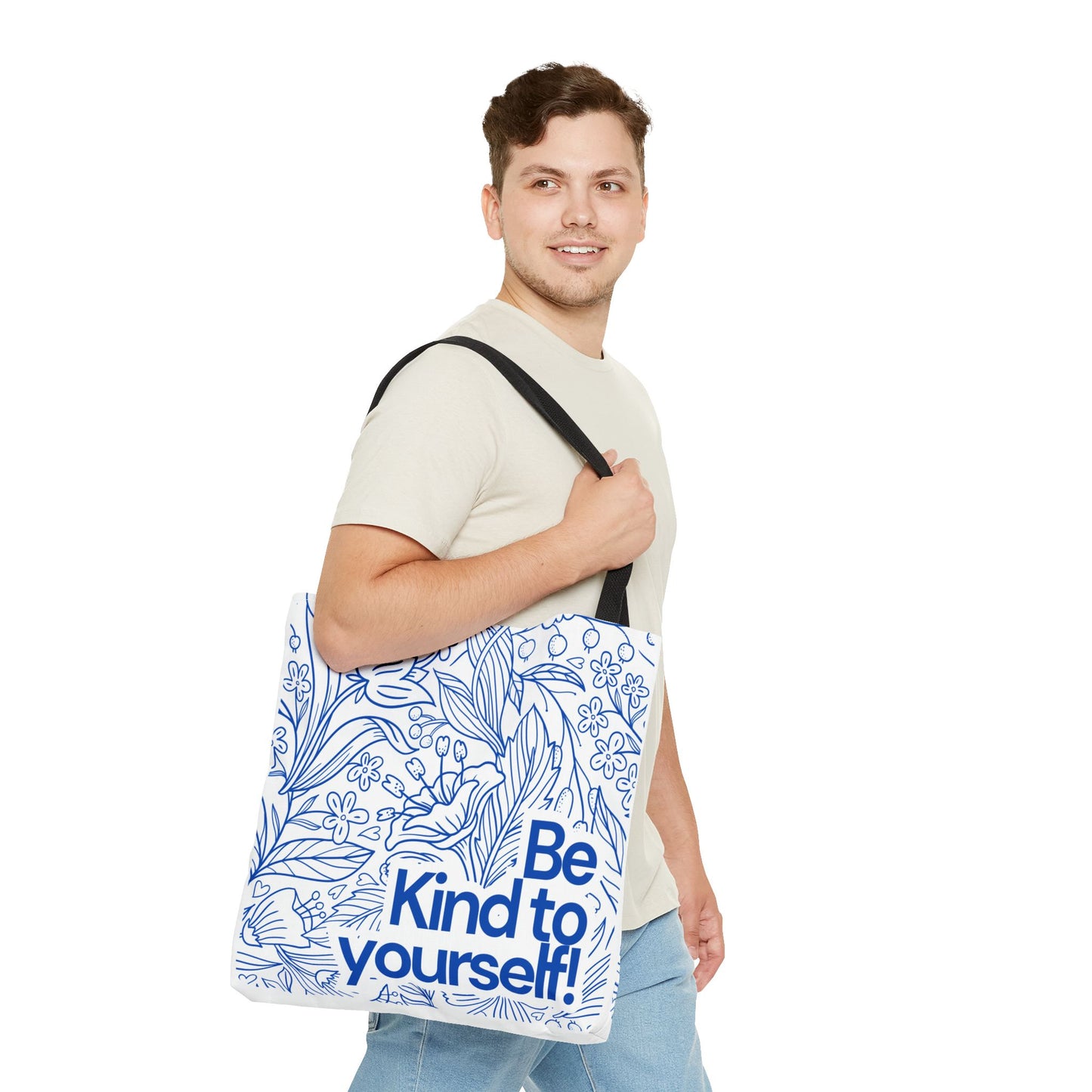 Inspirational Tote Bag – “Be Kind to Yourself” Floral Eco Bag